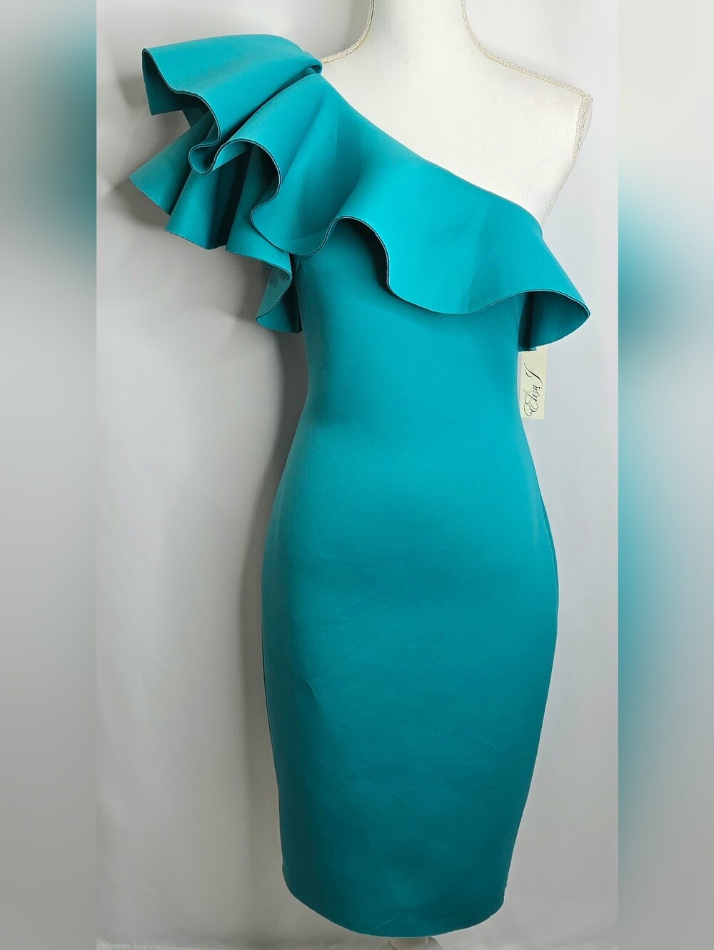 Eliza J Turquoise One Shoulder Ruffle Wedding MOB MOG Cocktail Dress NWT 8